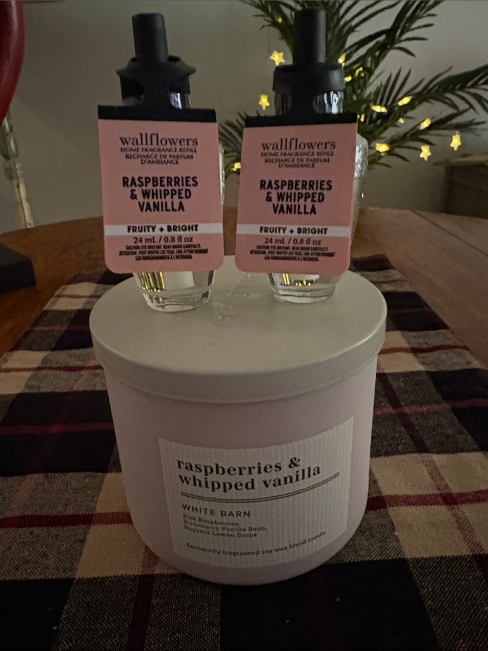 Nwt Raspberry & Whipped Vanilla” 3 wick candle & 2 wallflower plug in’s